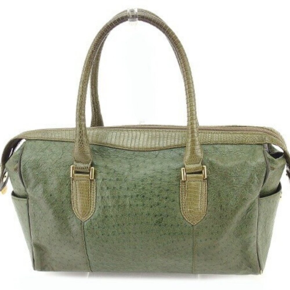 Furdi Mini Boston Bag Ostrich Kagiri Leather Authentic Used T14819